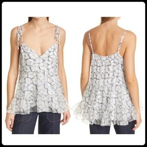 Cinq a Sept Esther floral ruffle hem silk top